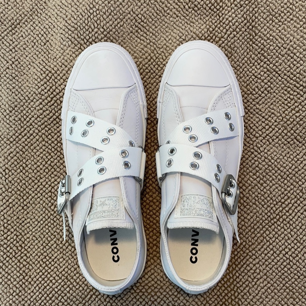Converse leather buckle slip on’s